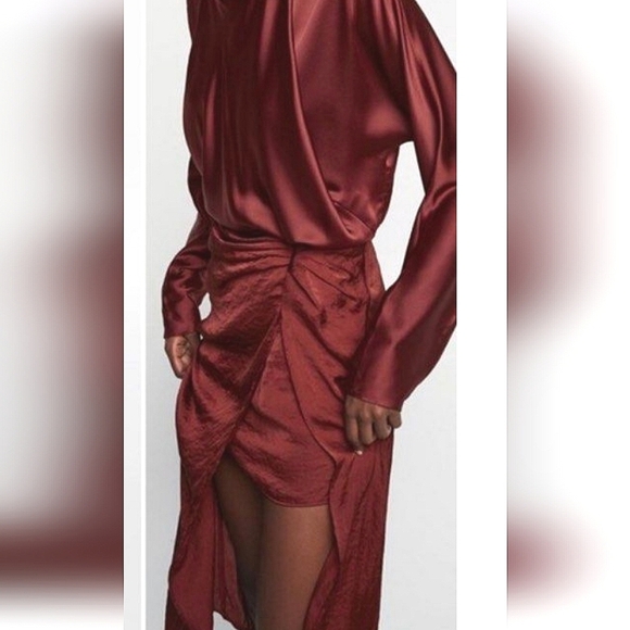 ZARA Cognac ruched front layered midi skirt with side slit In Bronze. Size M NWT - Picture 2 of 10